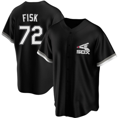 Men's Carlton Fisk Chicago White Sox Replica Black Pitch Fashion Jersey